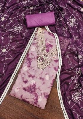 Multicolor Embroidered Oragnza Dress Material