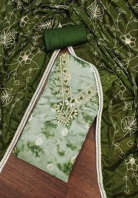 Multicolor Embroidered Oragnza Dress Material