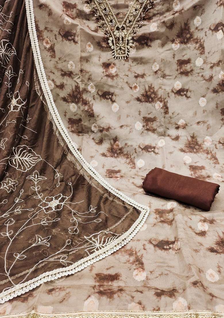 Multicolor Tie And Dye Organza Straight Kurta Set - Indya