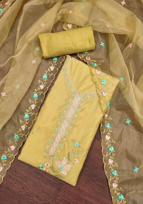 Yellow Embroidered Blended Straight Kurta Set