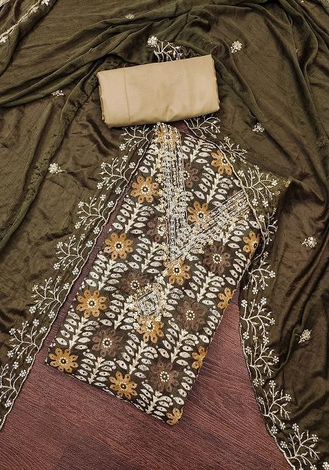 Multicolor Embroidered Cotton Blend Dress Material