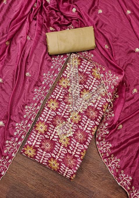 Multicolor Embroidered Cotton Blend Dress Material