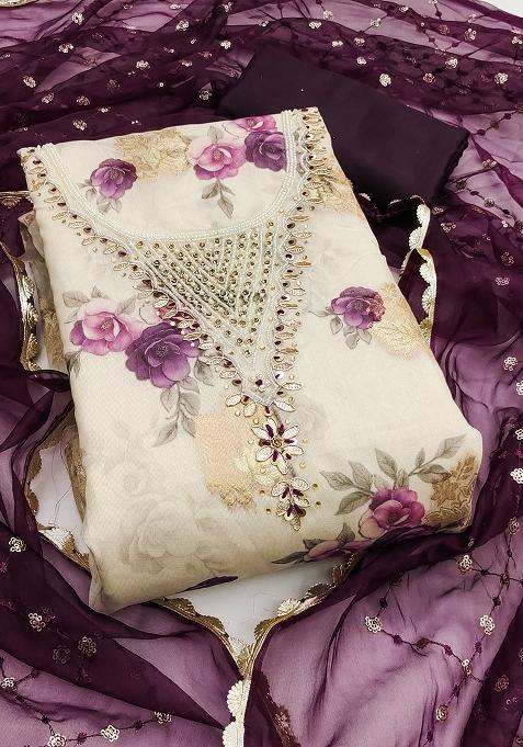 Multicolor Embroidered Viscose Dress Material