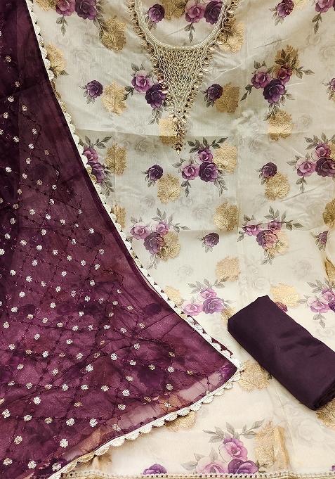 Multicolor Embroidered Viscose Dress Material