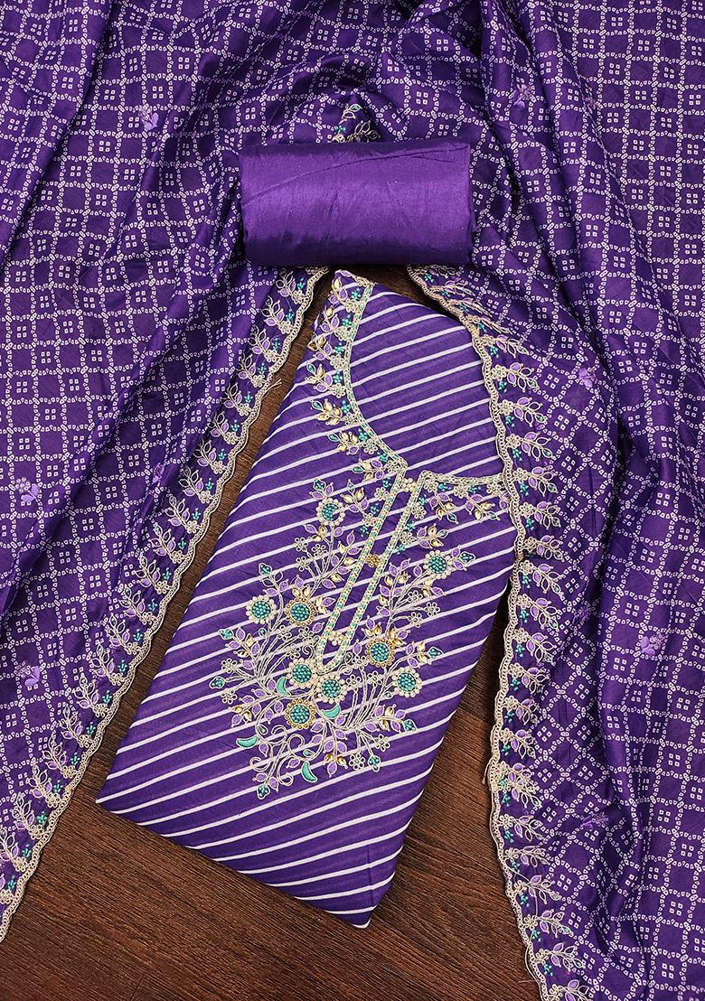 Blue Embroidered Muslin Dress Material