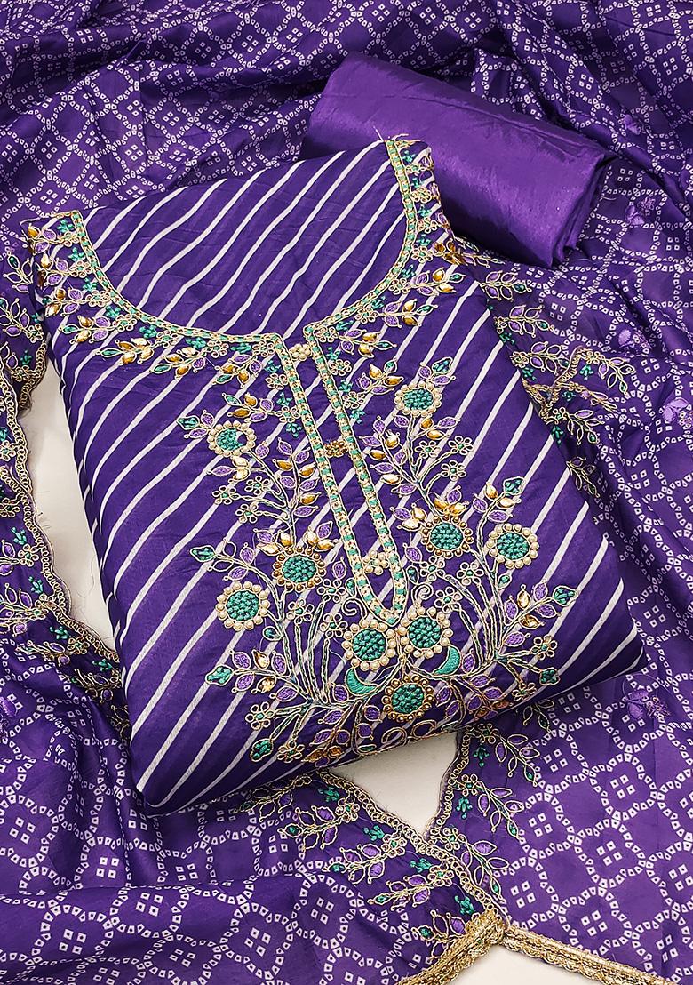 Blue Embroidered Muslin Dress Material