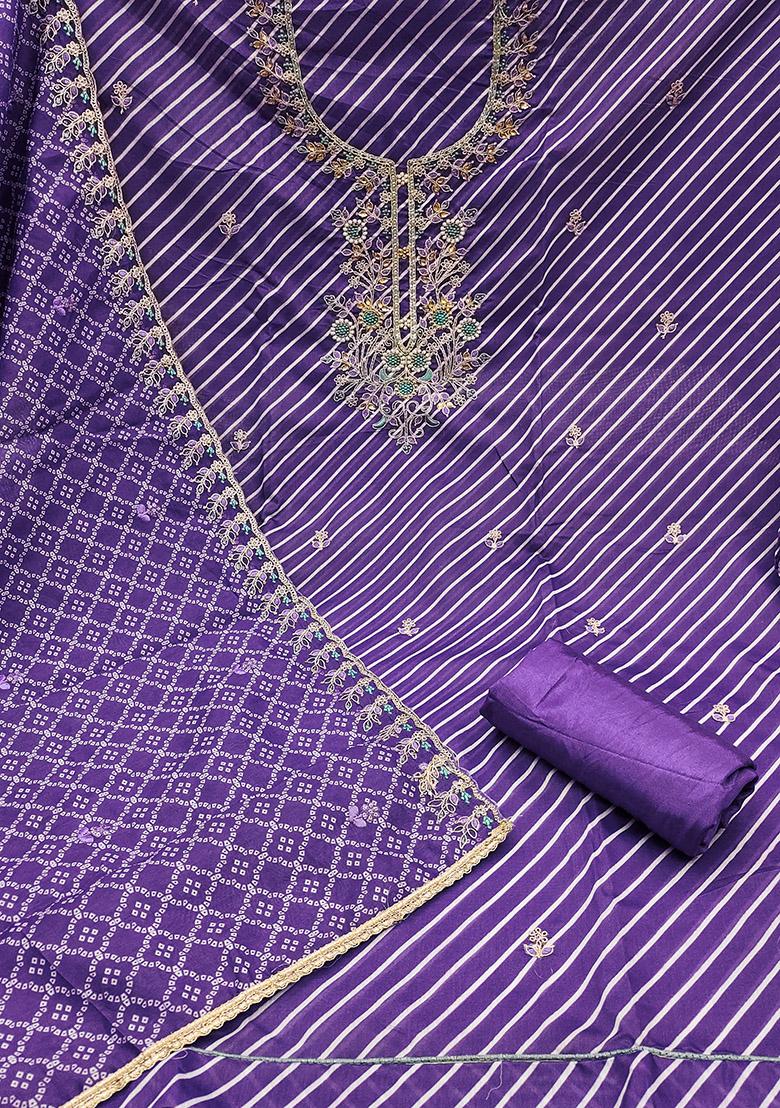 Blue Embroidered Muslin Dress Material