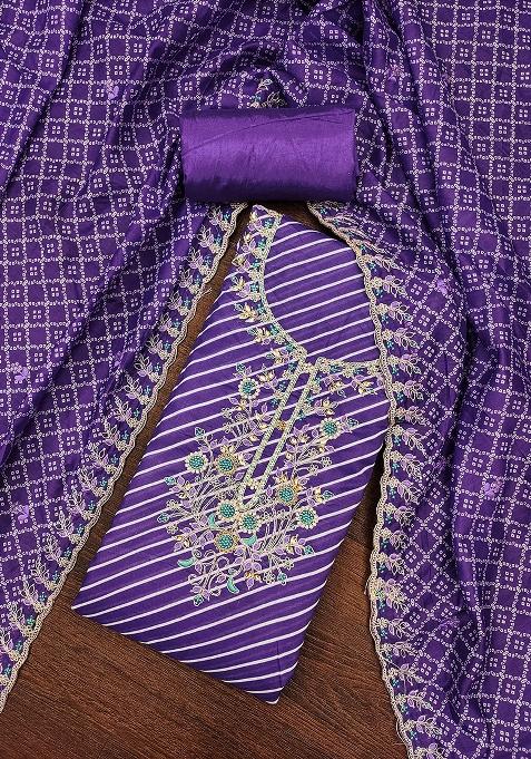 Blue Embroidered Muslin Dress Material