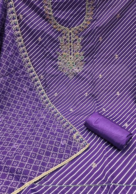 Blue Embroidered Muslin Dress Material