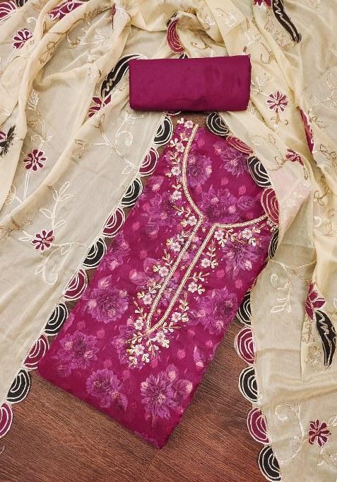 Magenta Embroidered Viscose Straight Kurta Set