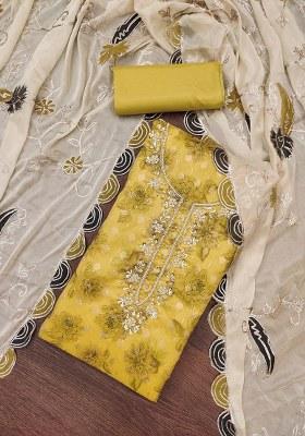 Mustard Embroidered Viscose Dress Material
