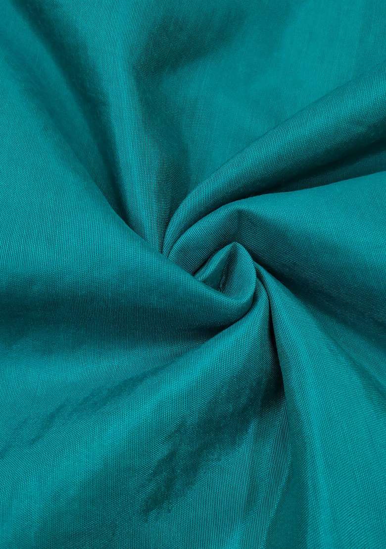 Teal Blue Embroidered Cotton Punjabi Suit - Indya