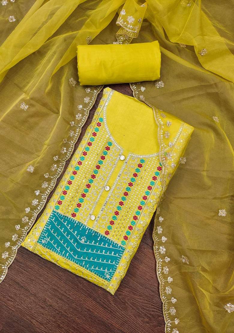 Mustard Embroidered Blended Straight Kurta Set - Indya