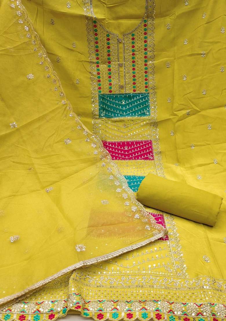 Mustard Embroidered Blended Straight Kurta Set - Indya