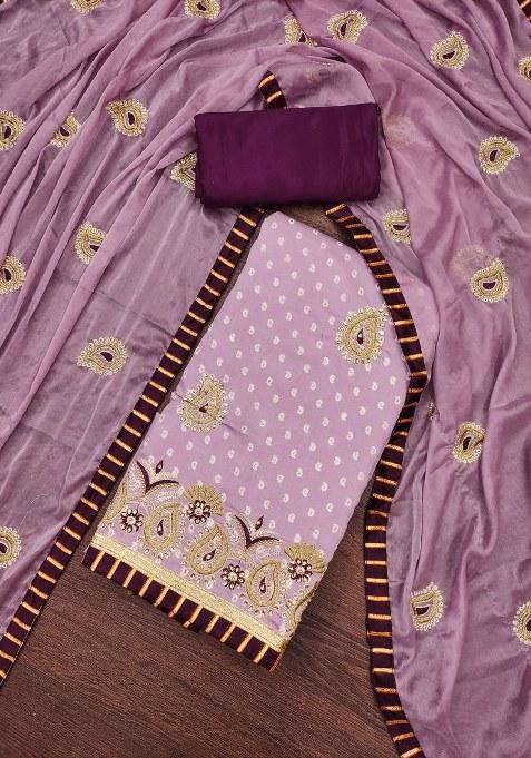 Purple Embroidered Blended Straight Kurta Set