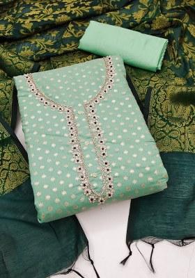Light Green Embroidered Jacquard Dress Material