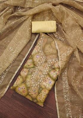 Multicolor Embroidered Oragnza Dress Material