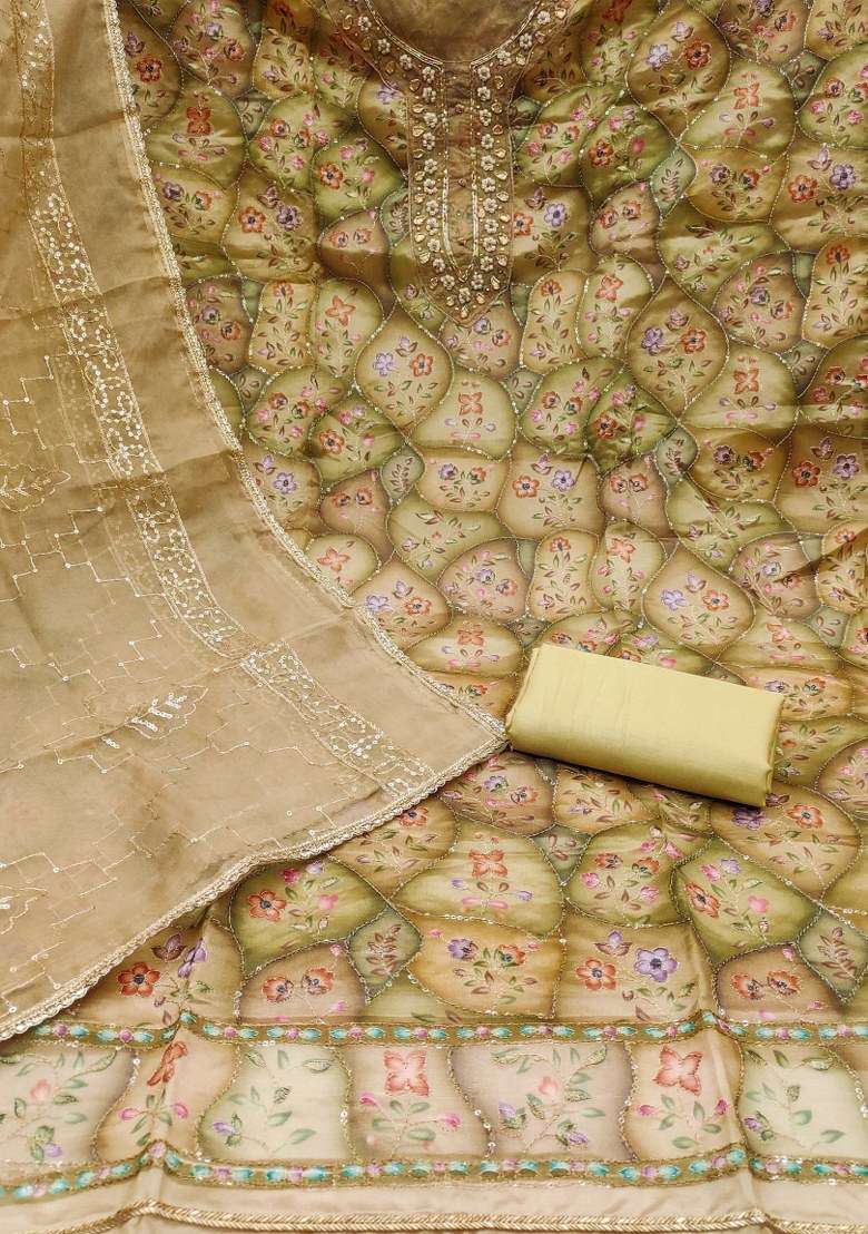 Multicolor Embroidered Organza Straight Kurta Set - Indya