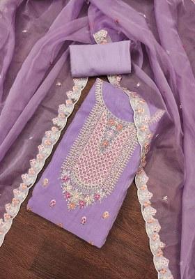Purple Embroidered Viscose Dress Material