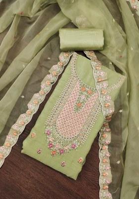 Light Green Embroidered Viscose Dress Material