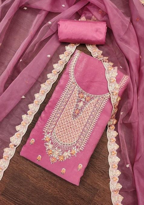 Pink Embroidered Viscose Pakistani Suit Set