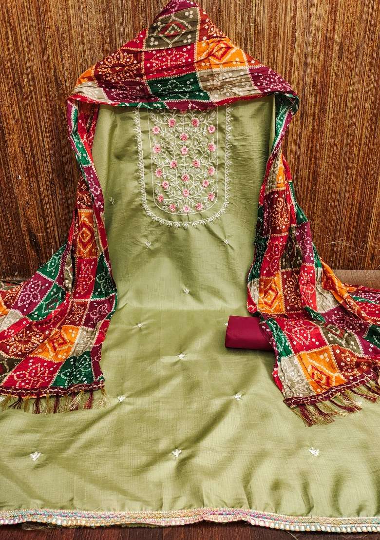 Sea Green Embroidered Cotton Straight Kurta Set - Indya