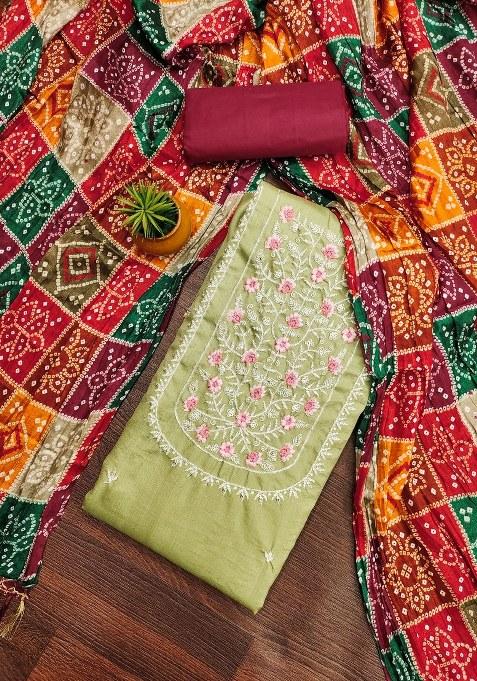 Sea Green Embroidered Cotton Blend Dress Material