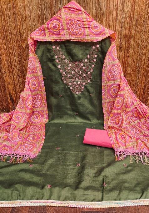 Light Green Embroidered Cotton Blend Dress Material