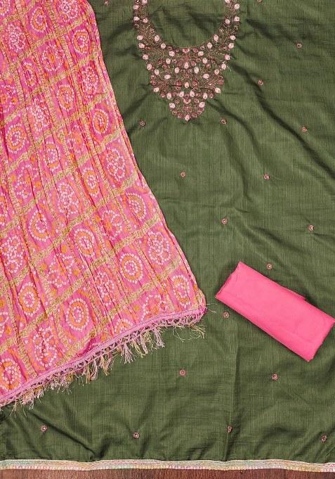 Light Green Embroidered Cotton Blend Dress Material