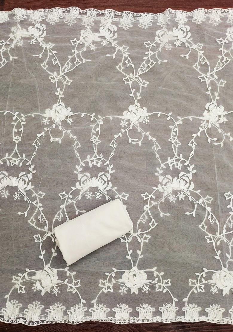 White Embroidered Georgette Dress Material