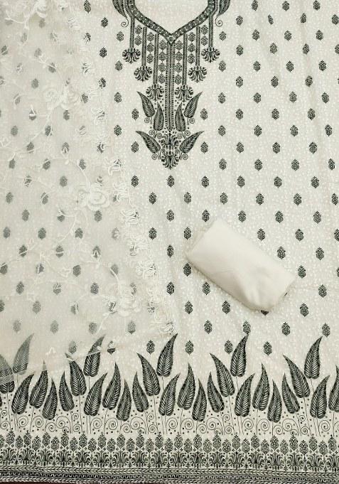 White Embroidered Georgette Dress Material