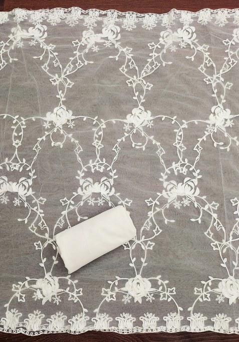 White Embroidered Georgette Dress Material