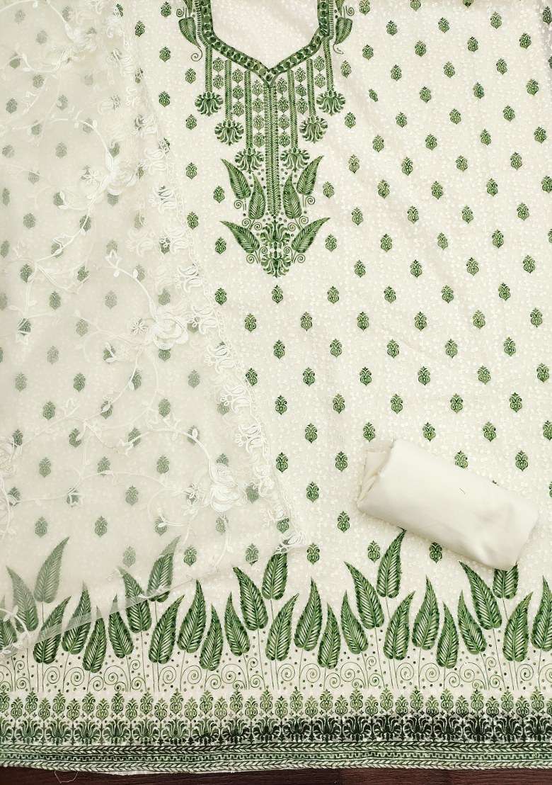 White Chikankari Georgette Straight Kurta Set - Indya