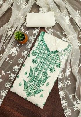 White Embroidered Georgette Dress Material