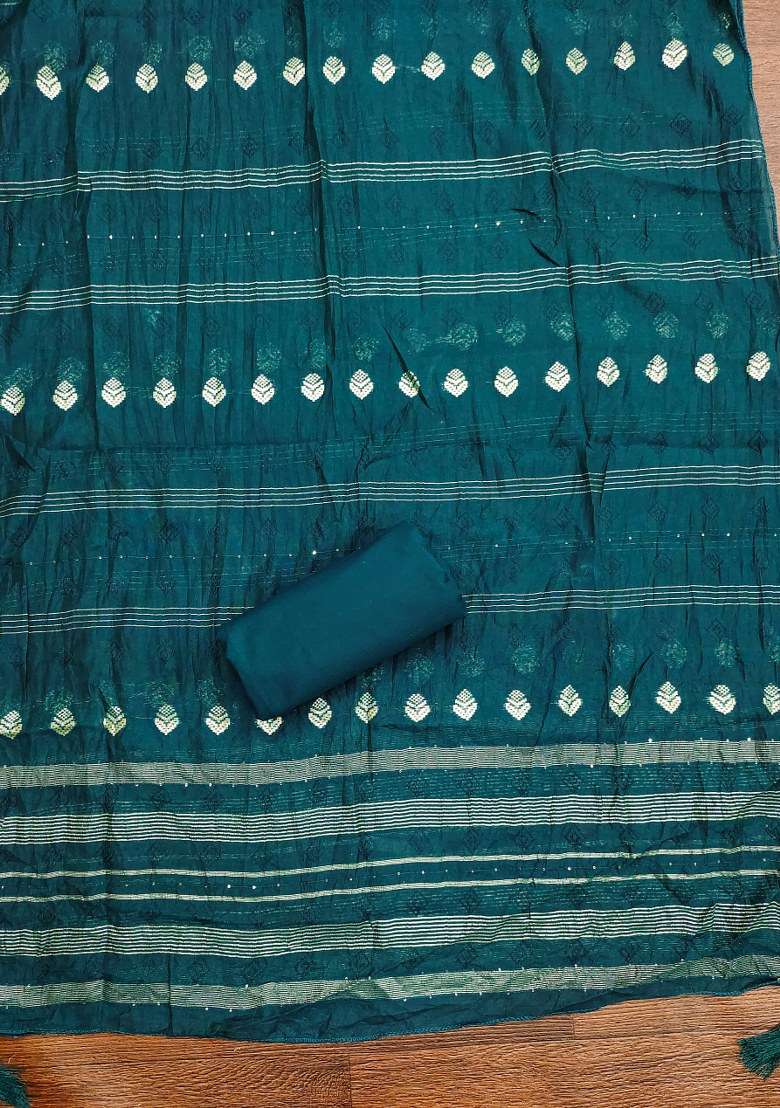 Teal Blue Embroidered Cotton Straight Kurta Set - Indya