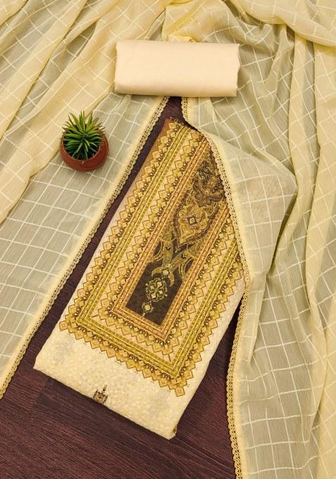 Multicolor Embroidered Cotton Blend Dress Material