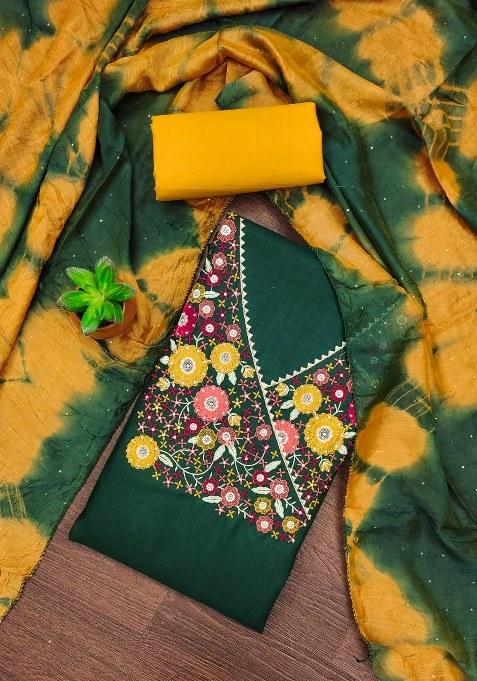 Green Embroidered Blended Straight Kurta Set