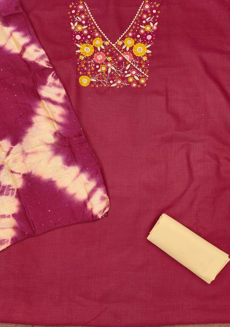 Maroon Embroidered Blended Straight Kurta Set - Indya