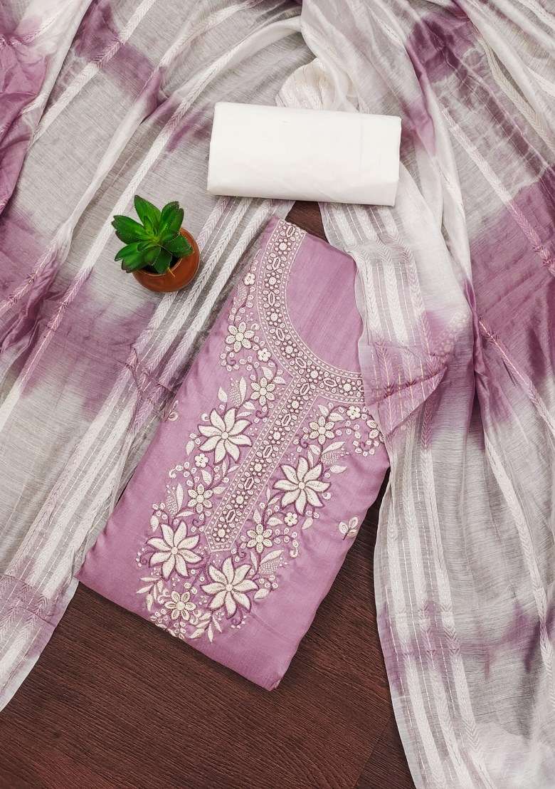 Lavender Embroidered Blended Straight Kurta Set - Indya