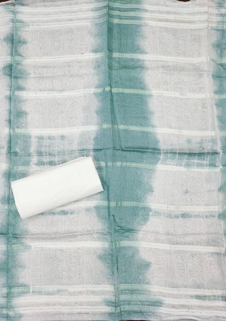 Sea Green Embroidered Cotton Blend Dress Material