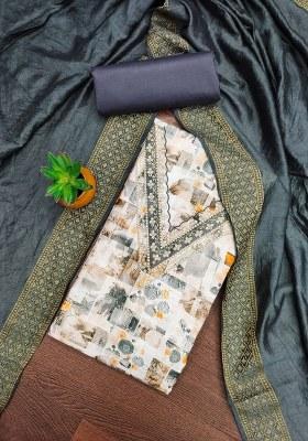 Multicolor Embroidered Magic Slub Dress Material