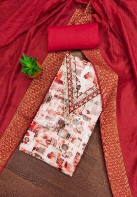 Multicolor Embroidered Magic Slub Dress Material