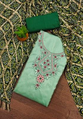 Sea Green Embroidered Cotton Blend Dress Material