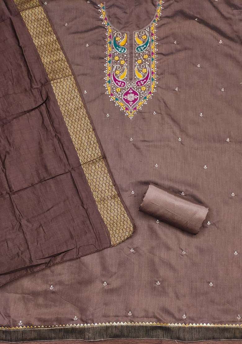 Lavender Embroidered Blended Straight Kurta Set - Indya