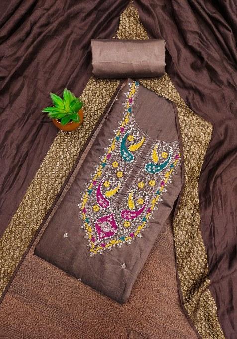 Lavender Embroidered Blended Straight Kurta Set