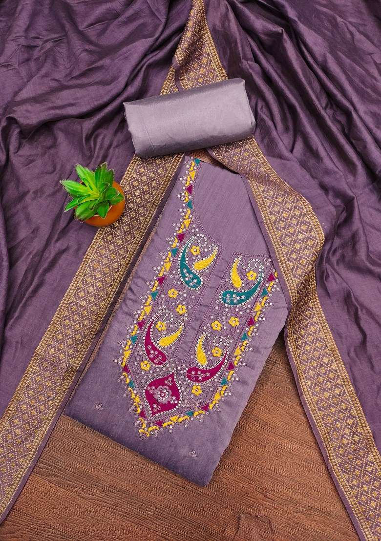 Voilet Embroidered Blended Straight Kurta Set - Indya