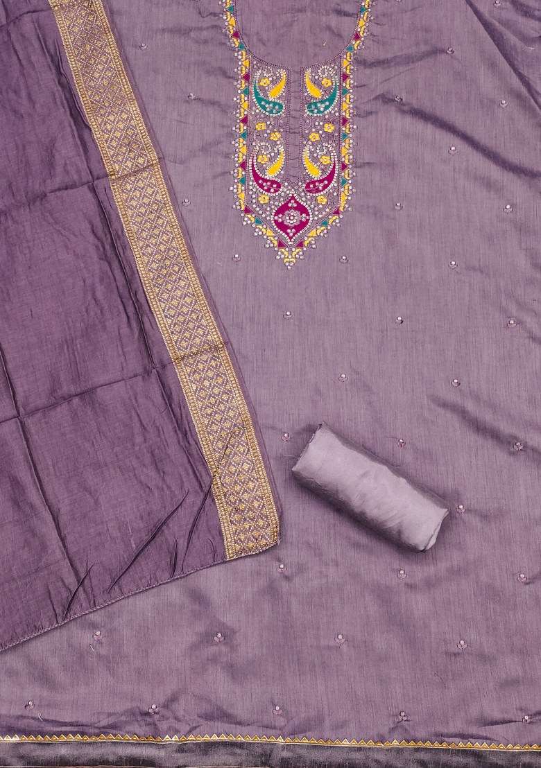 Voilet Embroidered Blended Straight Kurta Set - Indya
