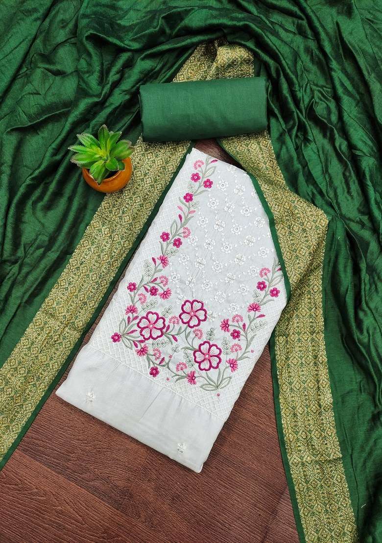 White Embroidered Blended Straight Kurta Set - Indya