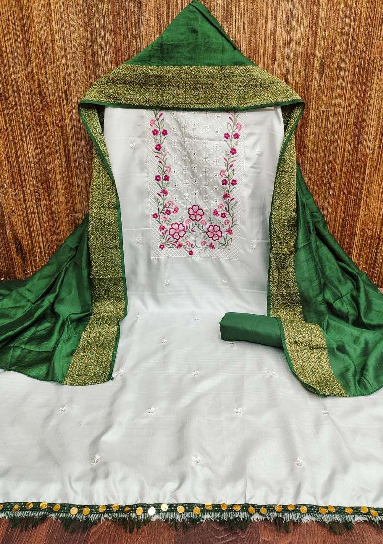 White Embroidered Blended Straight Kurta Set - Indya