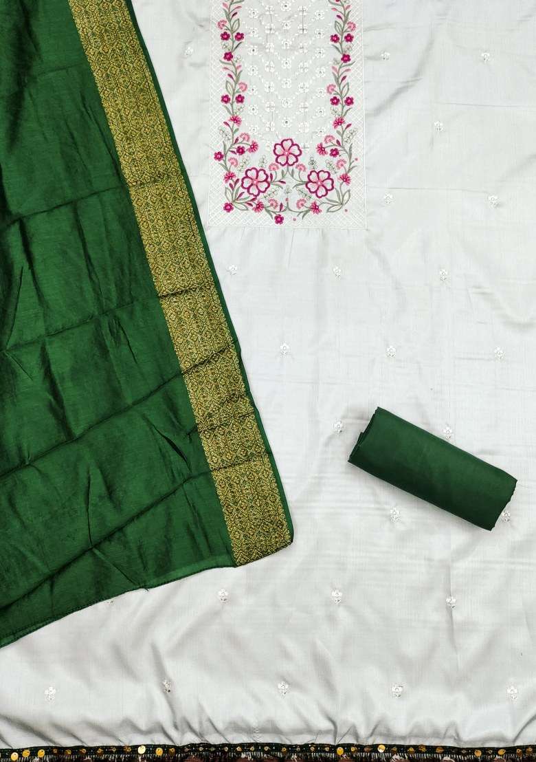 White Embroidered Blended Straight Kurta Set - Indya